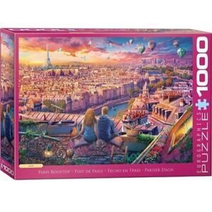Eurographics Paris Rooftop 1000 Piece Puzzle Eiffel Tower Hot Air Balloons New
